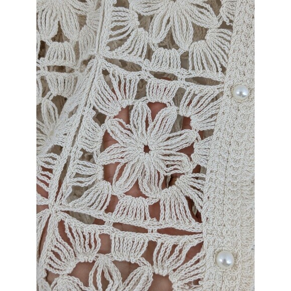 Ultra Pink Women Long Sleeve Top Crochet Open Knit Cardigan Romantic Boho Sz XL - Picture 5 of 10